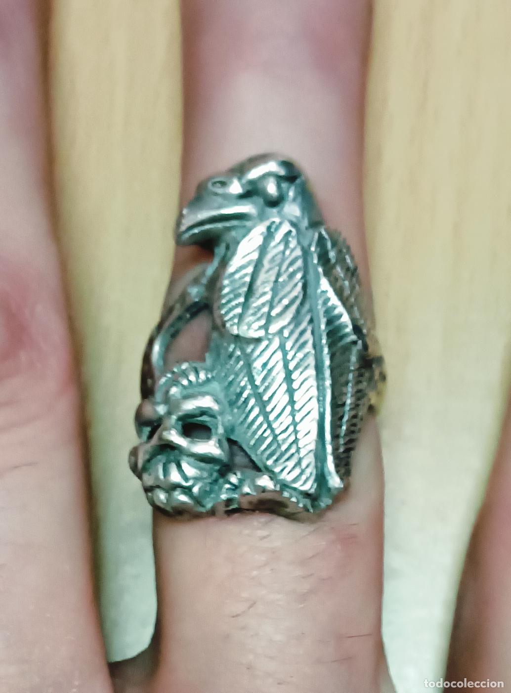 Antig&uuml;edades: ANILLO DE PLATA 925 - CUERVO CON CALAVERA 11GR - Foto 2