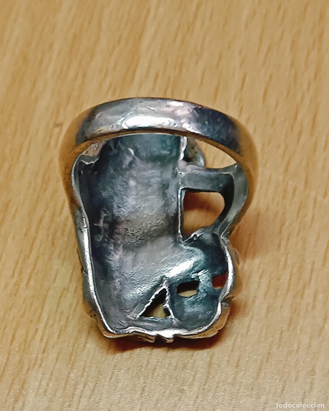 Antig&uuml;edades: ANILLO DE PLATA 925 - CUERVO CON CALAVERA 11GR - Foto 3