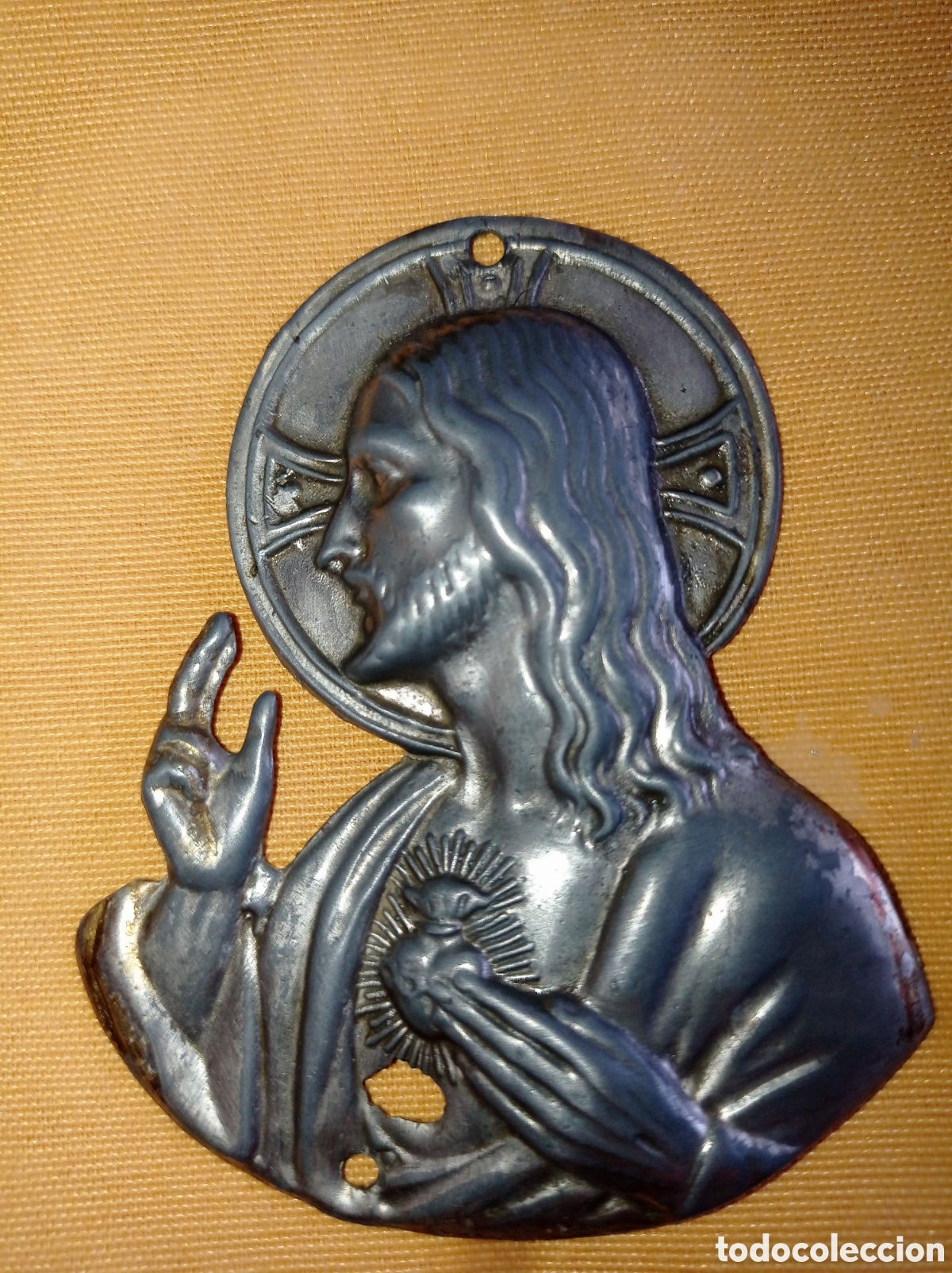 Antig&uuml;edades: PLACA DE PUERTA,JESUS SAGRADO CORAZON - Foto 1