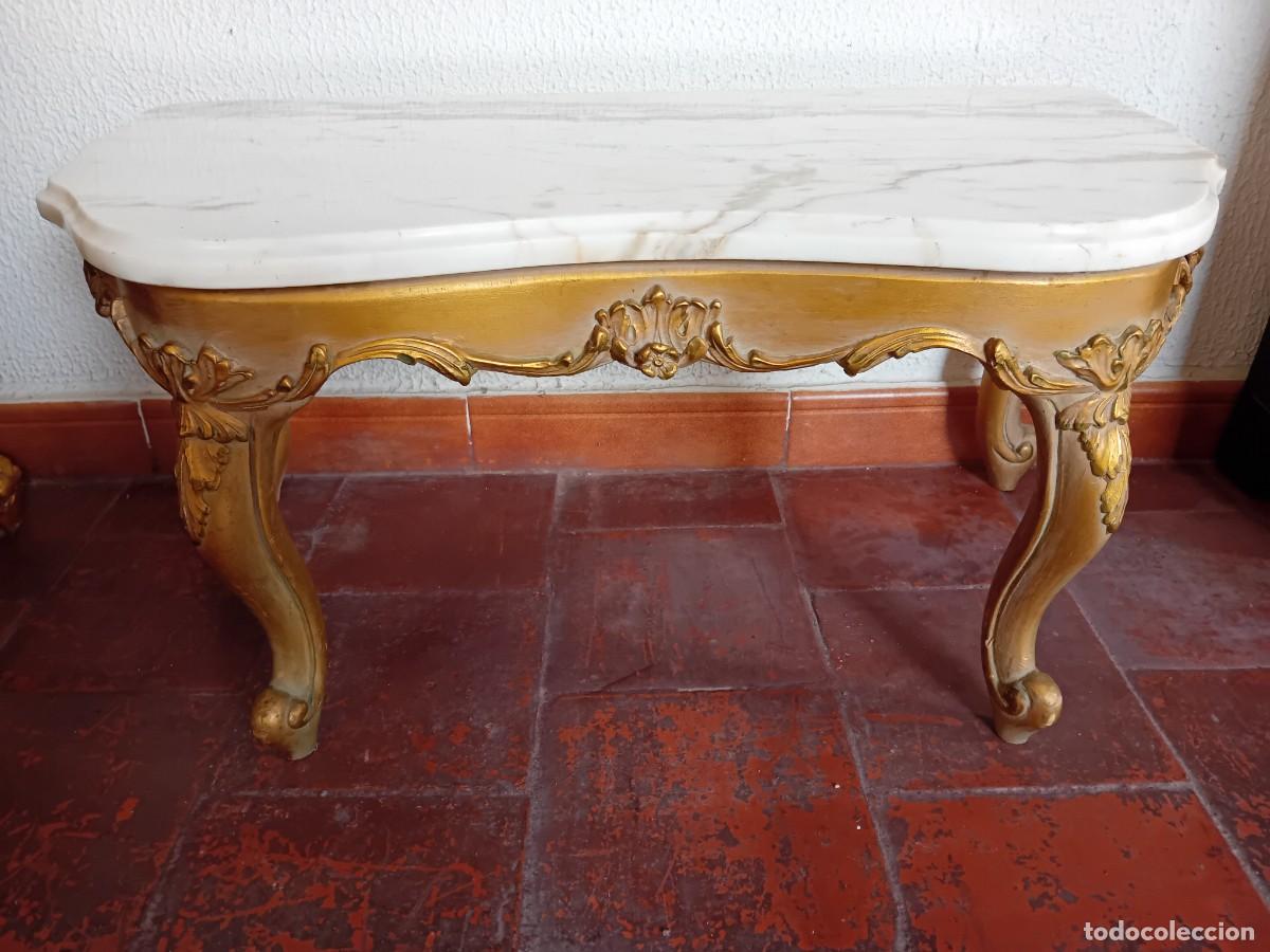 Antig&uuml;edades: Mesa credencia dorada con m&aacute;rmol veteado - Foto 1