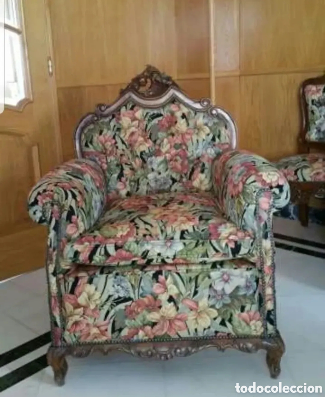 Antig&uuml;edades: sofa-tresillo nogal madera tallada - Foto 3