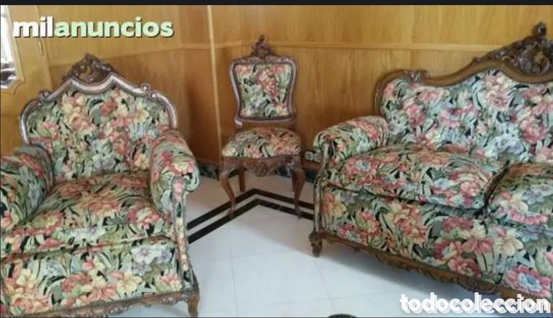 Antig&uuml;edades: sofa-tresillo nogal madera tallada - Foto 5