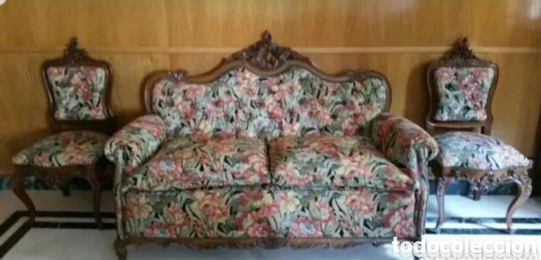 Antig&uuml;edades: sofa-tresillo nogal madera tallada - Foto 9