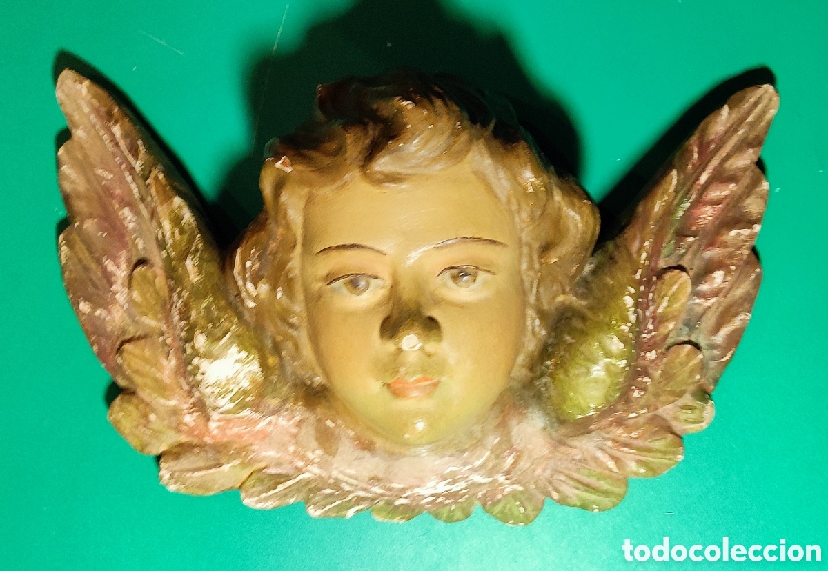 Antig&uuml;edades: Antiguo &Aacute;ngel de madera tallada. - Foto 3