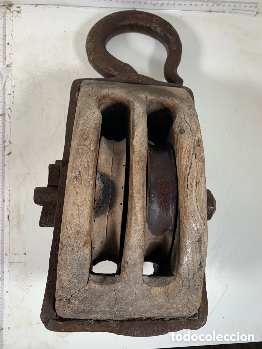 Antig&uuml;edades: 01_polea garrucha madera - Foto 2
