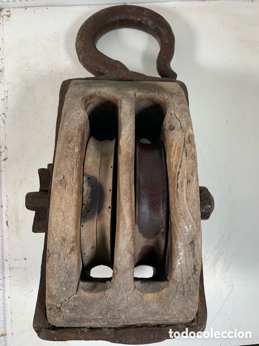 Antig&uuml;edades: 01_polea garrucha madera - Foto 3