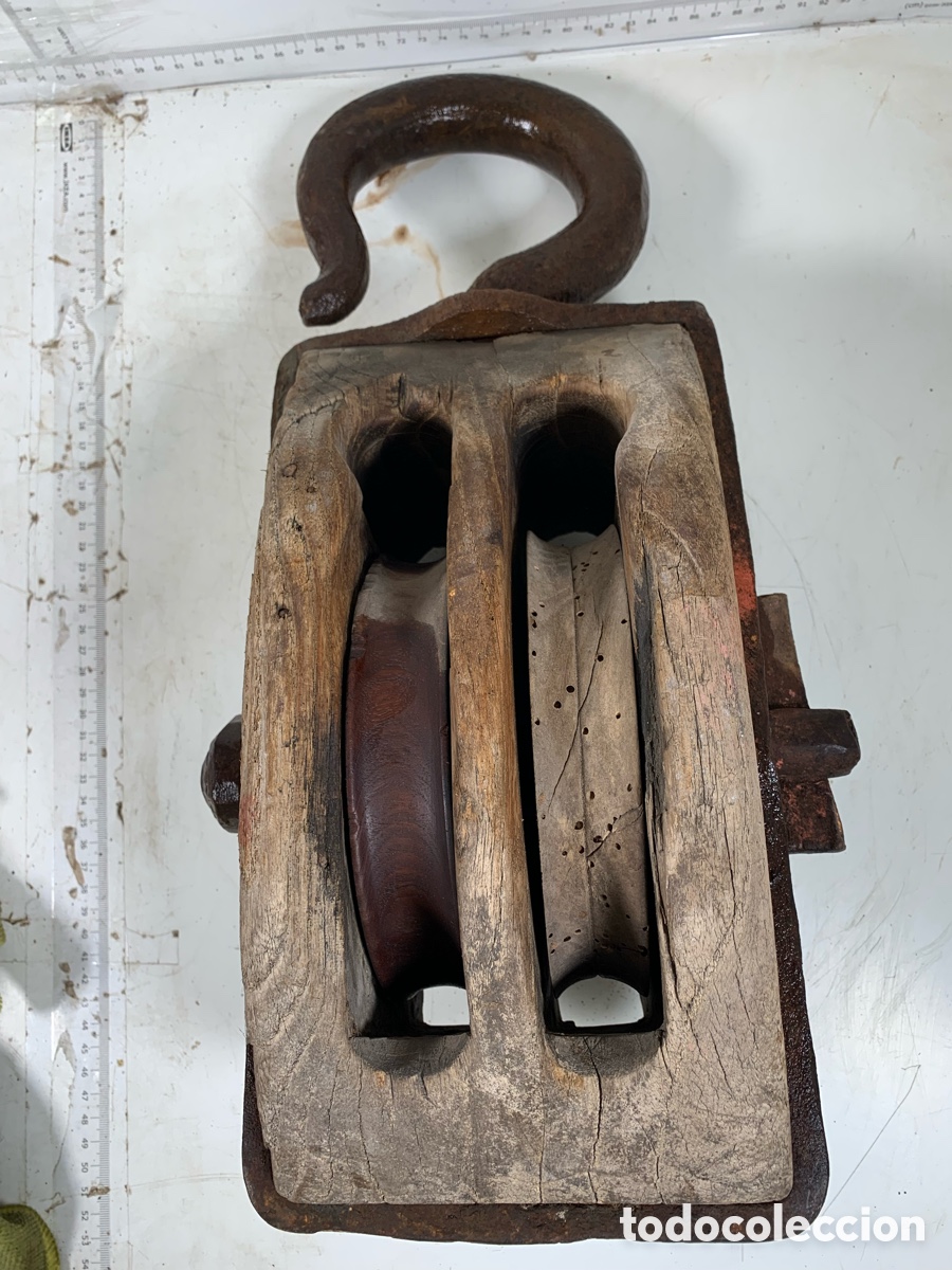 Antig&uuml;edades: 01_polea garrucha madera - Foto 6