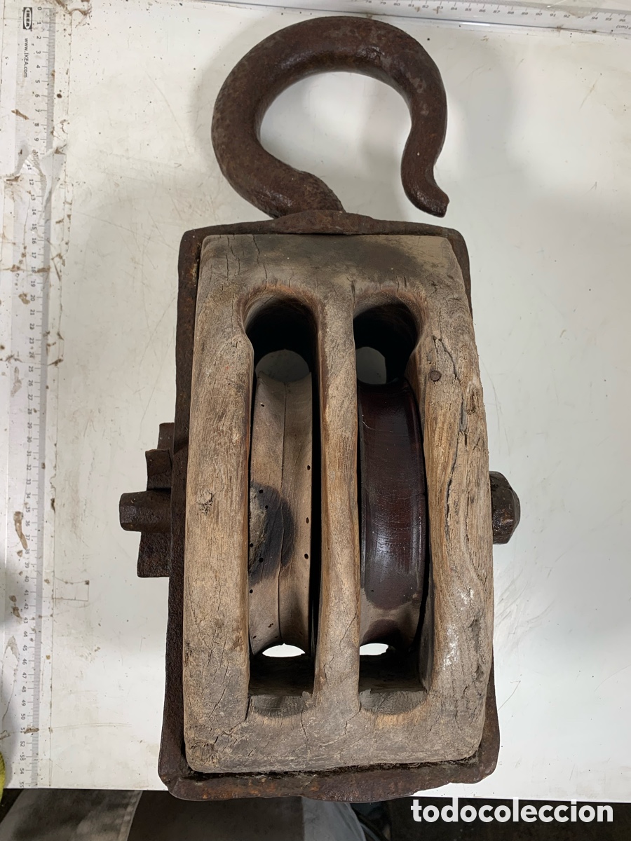 Antig&uuml;edades: 01_polea garrucha madera - Foto 1