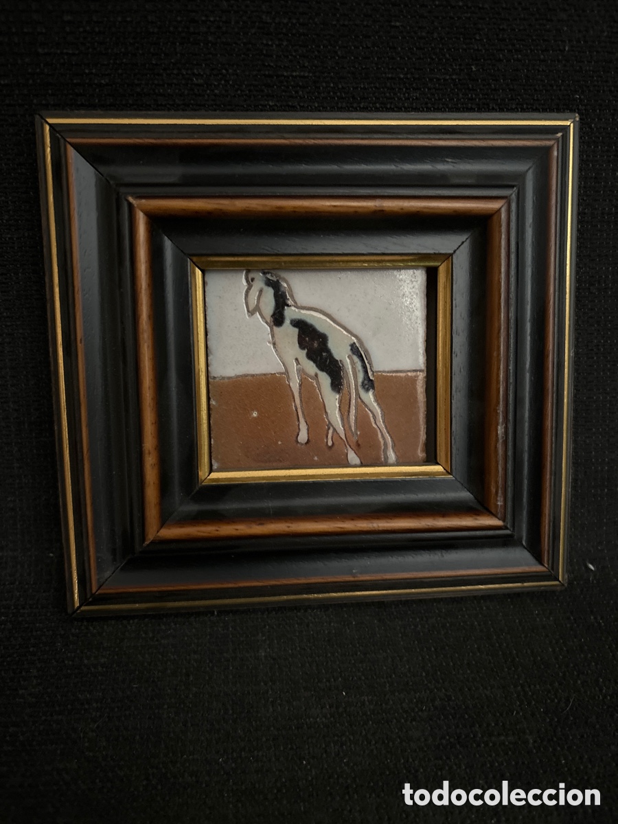 Antig&uuml;edades: Azulejo de perro enmarcado - Foto 3