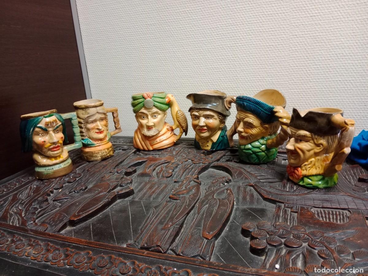 Antig&uuml;edades: 6 ANTIGUAS JARRAS / JARRITAS DE BISCUIT DE ARTESANIA MANUAL PINTADAS A MANO - CUEVA DE NERJA
