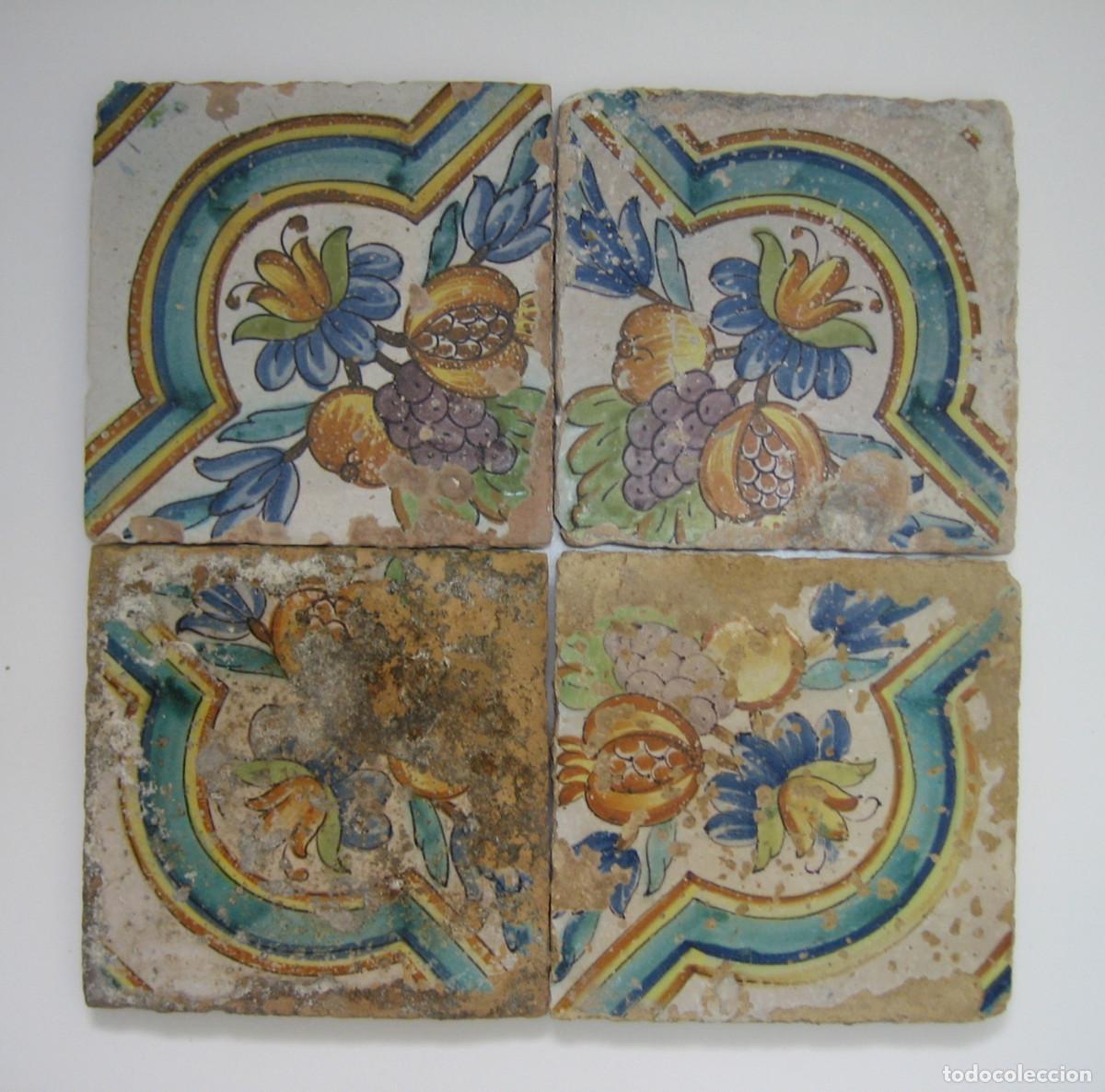 Antig&uuml;edades: CUATRO AZULEJOS. SIGLO XVIII. - Foto 1