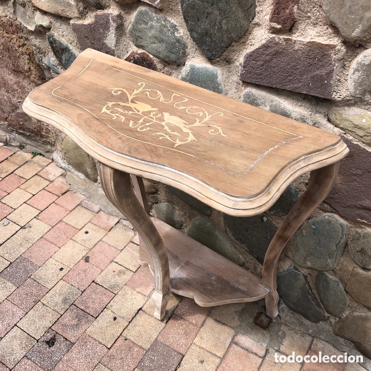 Antig&uuml;edades: CONSOLA ANTIGUA DECAPADA CON MARQUETER&Iacute;A - Foto 4