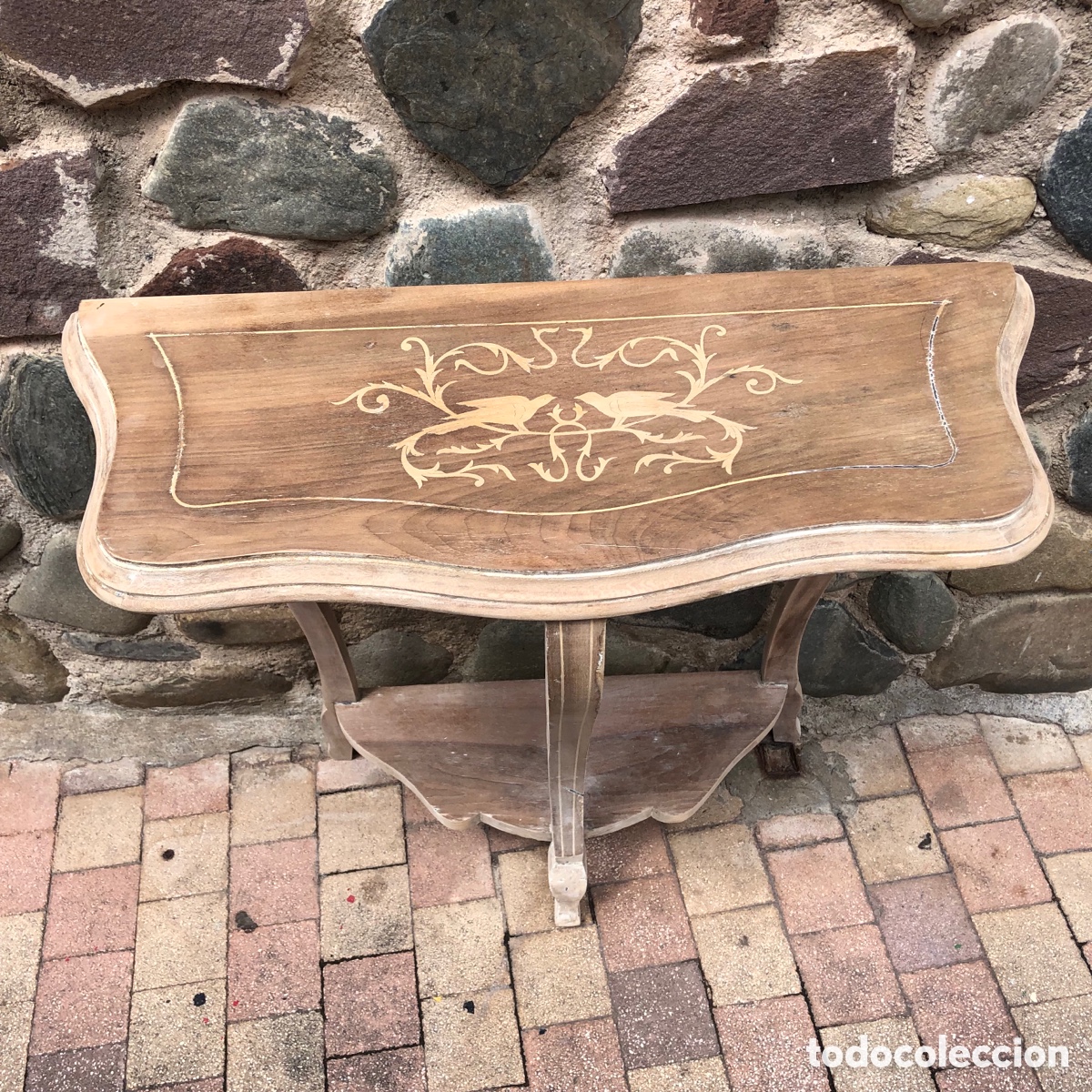 Antig&uuml;edades: CONSOLA ANTIGUA DECAPADA CON MARQUETER&Iacute;A - Foto 5