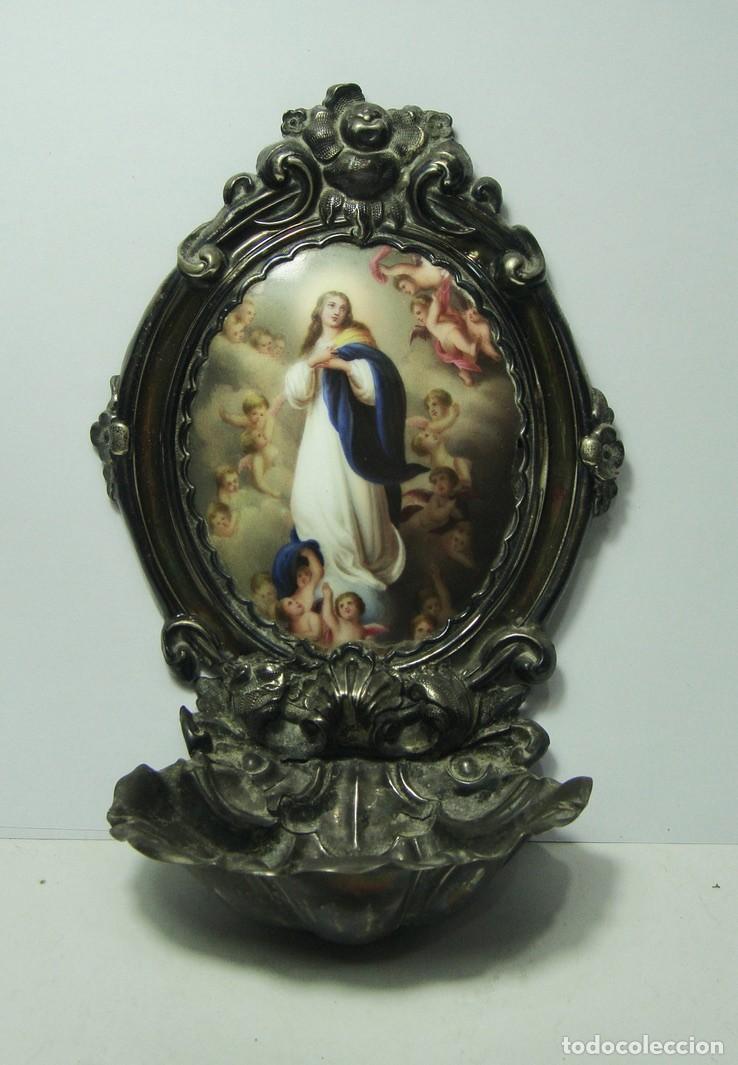 Antig&uuml;edades: Benditera de PLATA con esmalte de la Inmaculada &middot; ca. 1850&ndash;1900 - Foto 2
