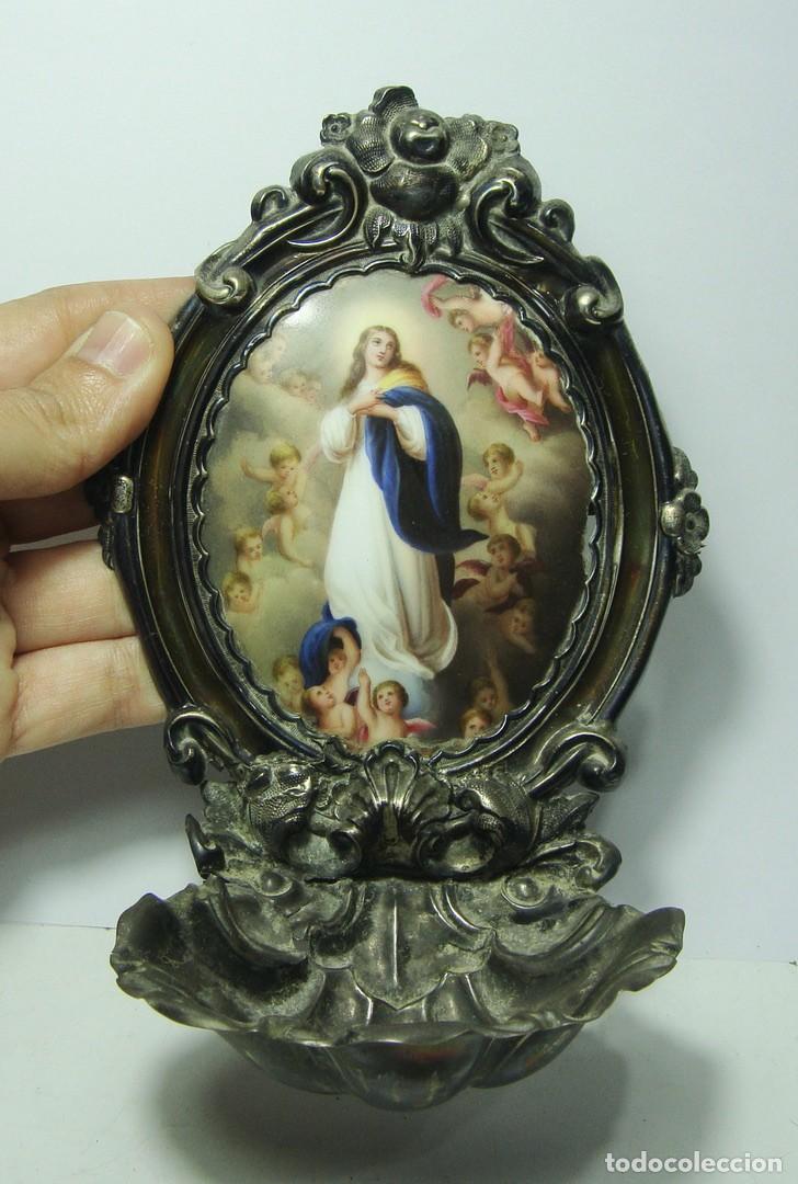 Antig&uuml;edades: Benditera de PLATA con esmalte de la Inmaculada &middot; ca. 1850&ndash;1900 - Foto 3