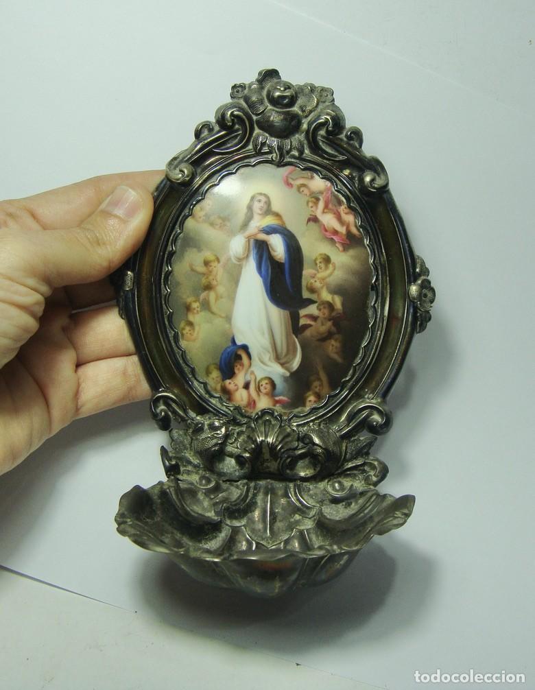 Antig&uuml;edades: Benditera de PLATA con esmalte de la Inmaculada &middot; ca. 1850&ndash;1900 - Foto 4
