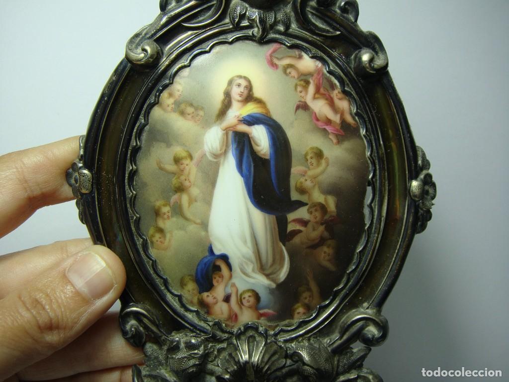 Antig&uuml;edades: Benditera de PLATA con esmalte de la Inmaculada &middot; ca. 1850&ndash;1900 - Foto 7