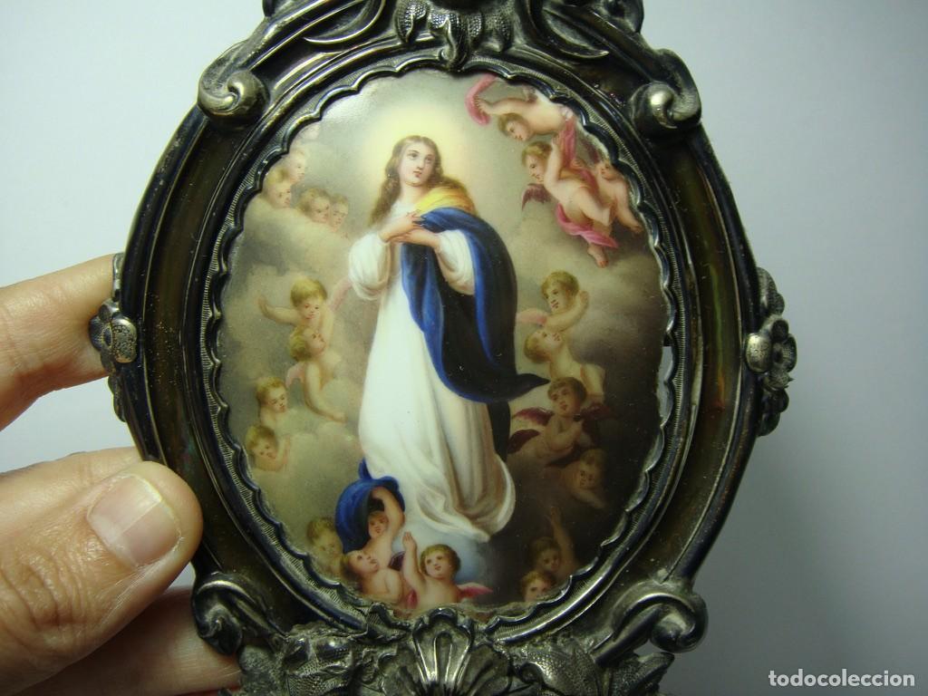 Antig&uuml;edades: Benditera de PLATA con esmalte de la Inmaculada &middot; ca. 1850&ndash;1900 - Foto 8