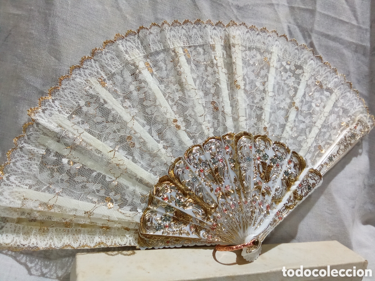 Antig&uuml;edades: PRECIOSO ABANICO BLANCO CON ENCAJE - Foto 4