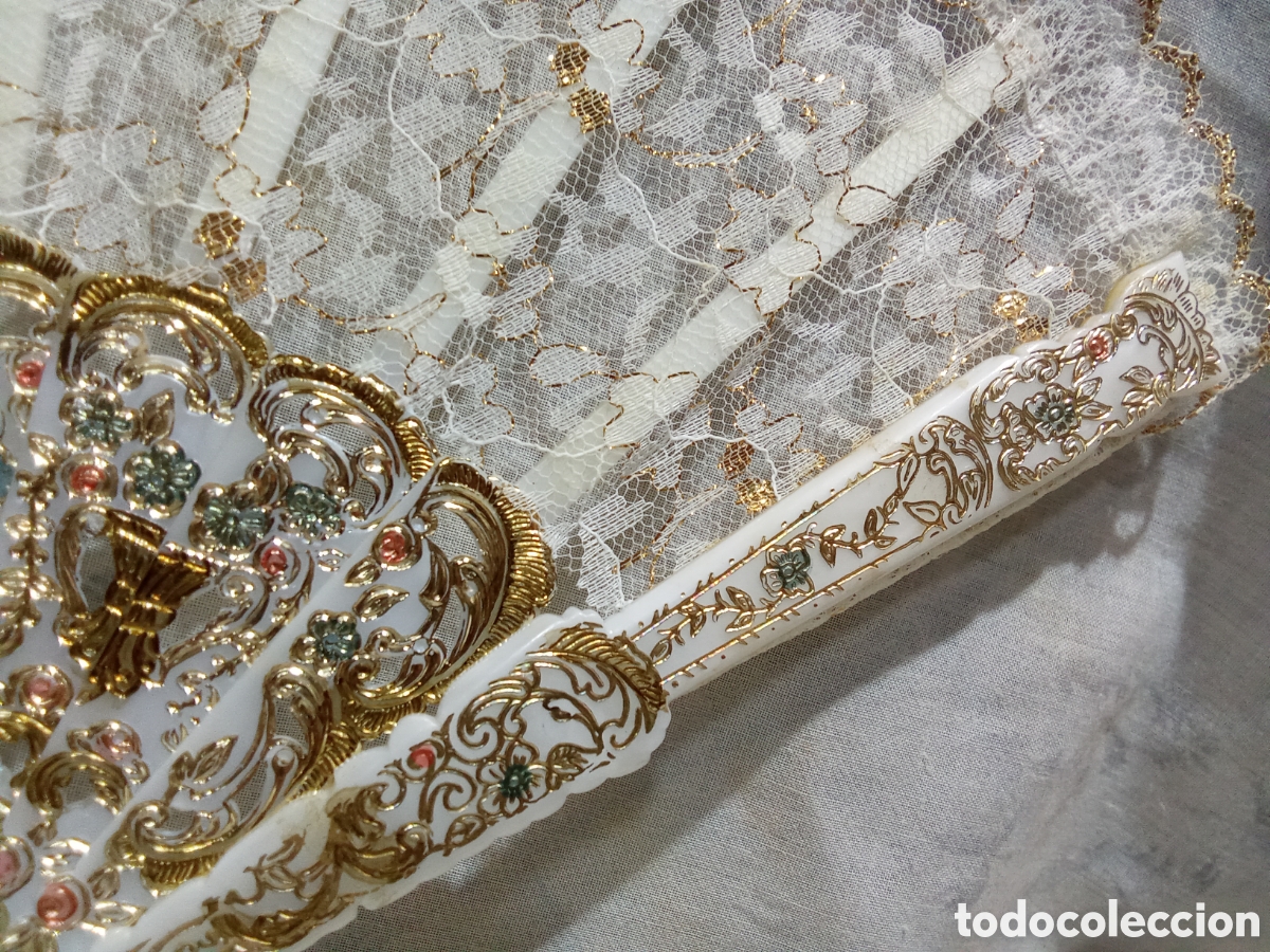 Antig&uuml;edades: PRECIOSO ABANICO BLANCO CON ENCAJE - Foto 1