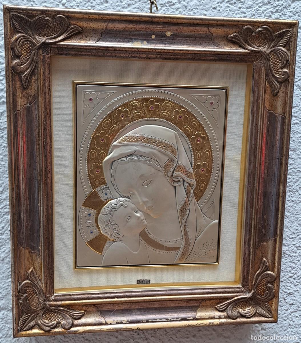 Antig&uuml;edades: Icono virgen con ni&ntilde;o, plata de ley - Foto 1
