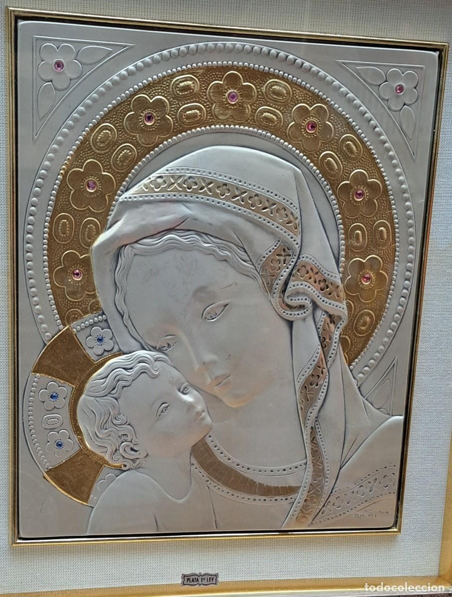 Antig&uuml;edades: Icono virgen con ni&ntilde;o, plata de ley - Foto 2