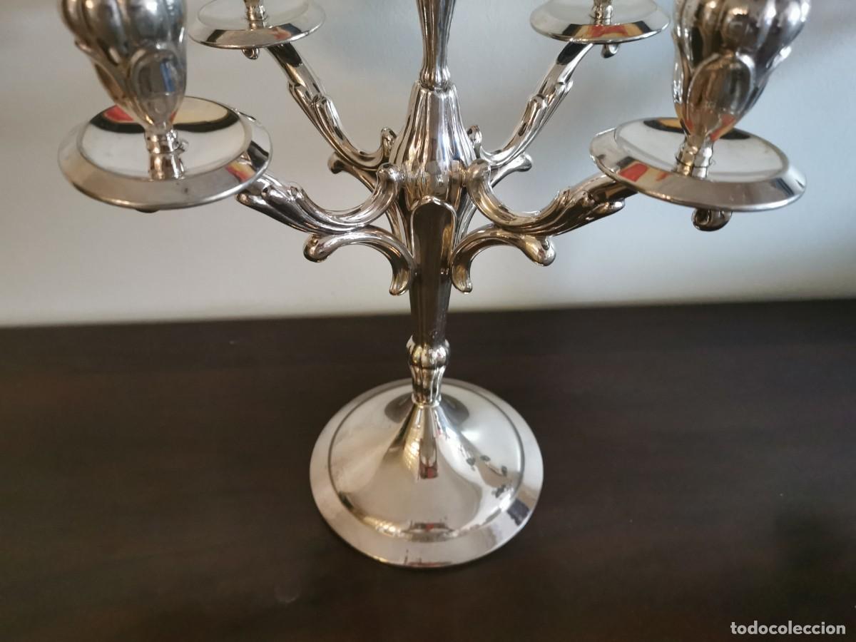 Antig&uuml;edades: CANDELABROS DE ALPACA CON CONTRASTE - Foto 4