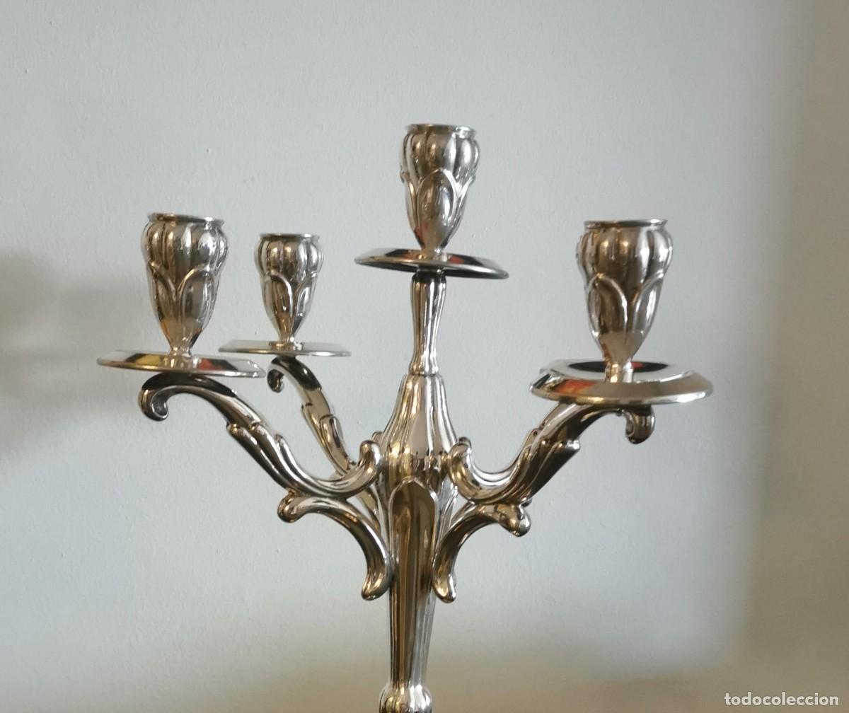 Antig&uuml;edades: CANDELABROS DE ALPACA CON CONTRASTE - Foto 6