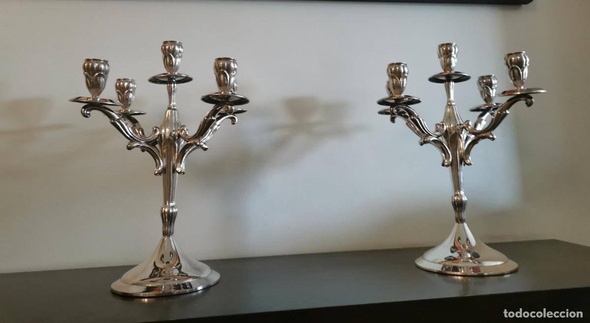 Antig&uuml;edades: CANDELABROS DE ALPACA CON CONTRASTE - Foto 8