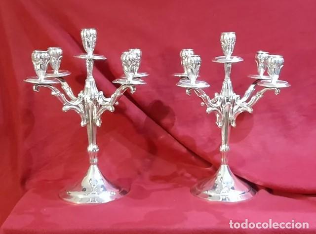 Antig&uuml;edades: CANDELABROS DE ALPACA CON CONTRASTE - Foto 1