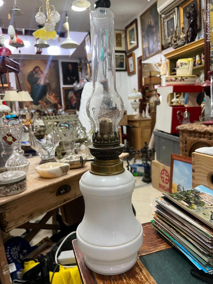 Antig&uuml;edades: ANTIGUO QUINQUE DE OPALINA - MEDIDA TOTAL 41,5 CM - Foto 1
