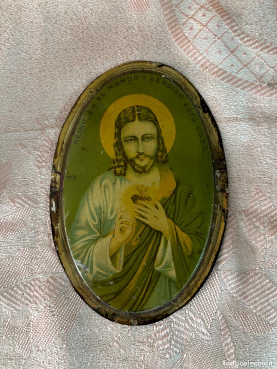 Antig&uuml;edades: Placa chapa puerta Sagrado Coraz&oacute;n - Foto 1