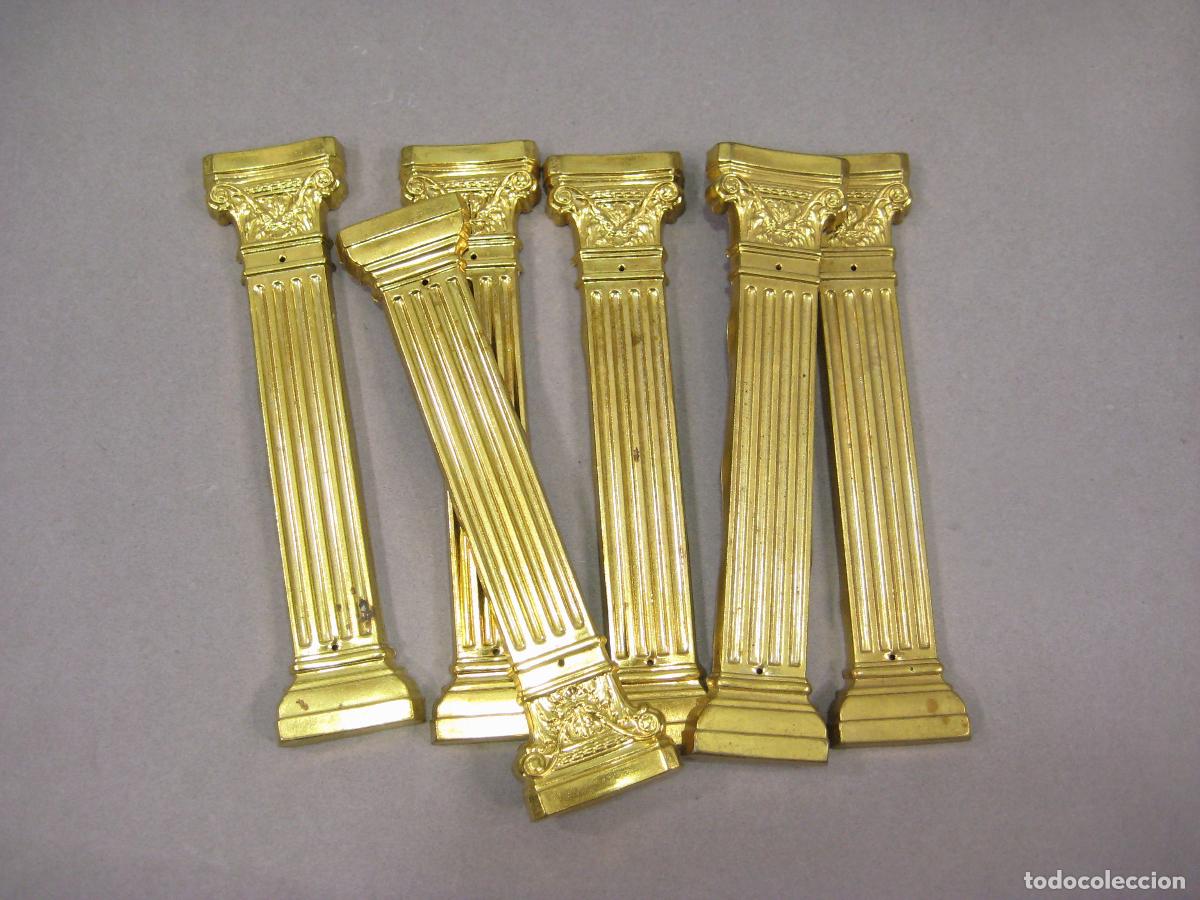 Antiquit&eacute;s: 6 COLUMNAS O MOLDURAS ESTAMPADAS DE LAT&Oacute;N PARA DECORACI&Oacute;N DE MUEBLE APARATO ANTIGUO