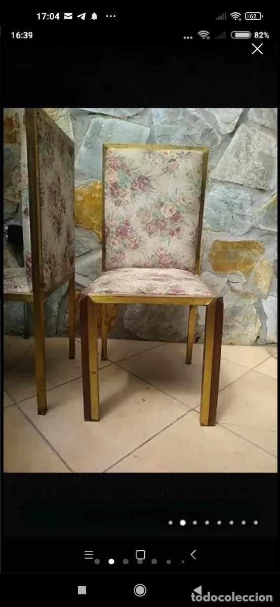 Antig&uuml;edades: 6 sillas de lat&oacute;n doradas con madera - Foto 2