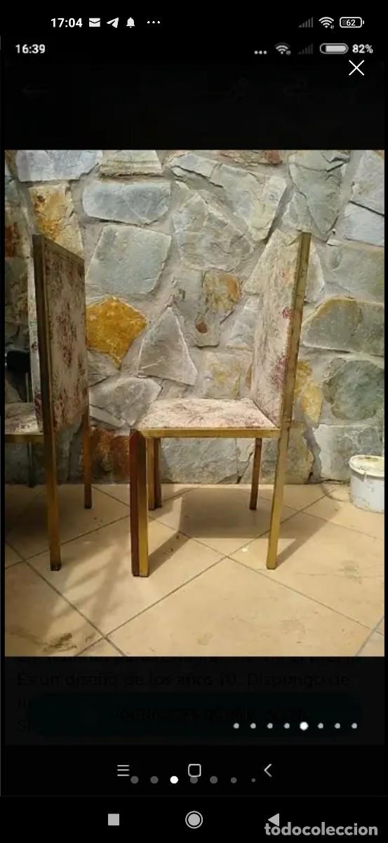 Antig&uuml;edades: 6 sillas de lat&oacute;n doradas con madera - Foto 3