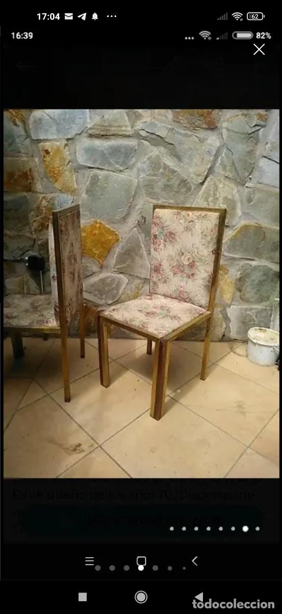 Antig&uuml;edades: 6 sillas de lat&oacute;n doradas con madera - Foto 4