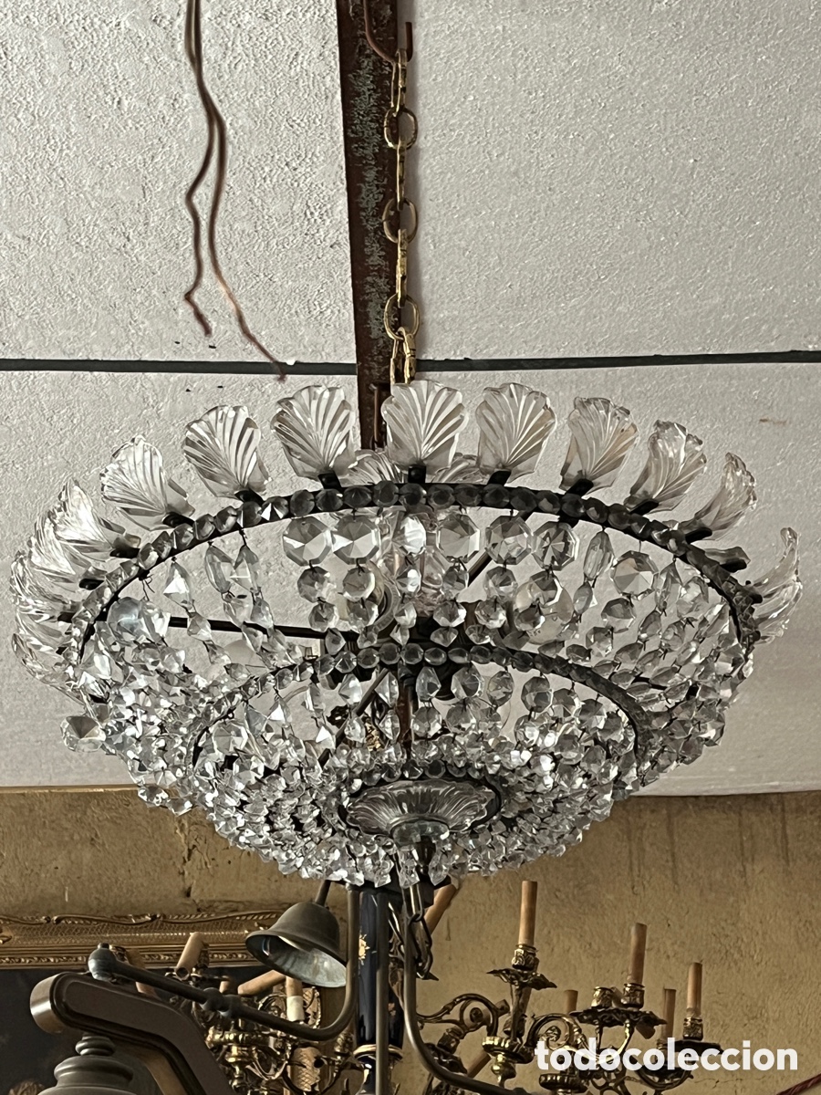 Antig&uuml;edades: L&aacute;mpara de techo antigua de cristal. - Foto 2