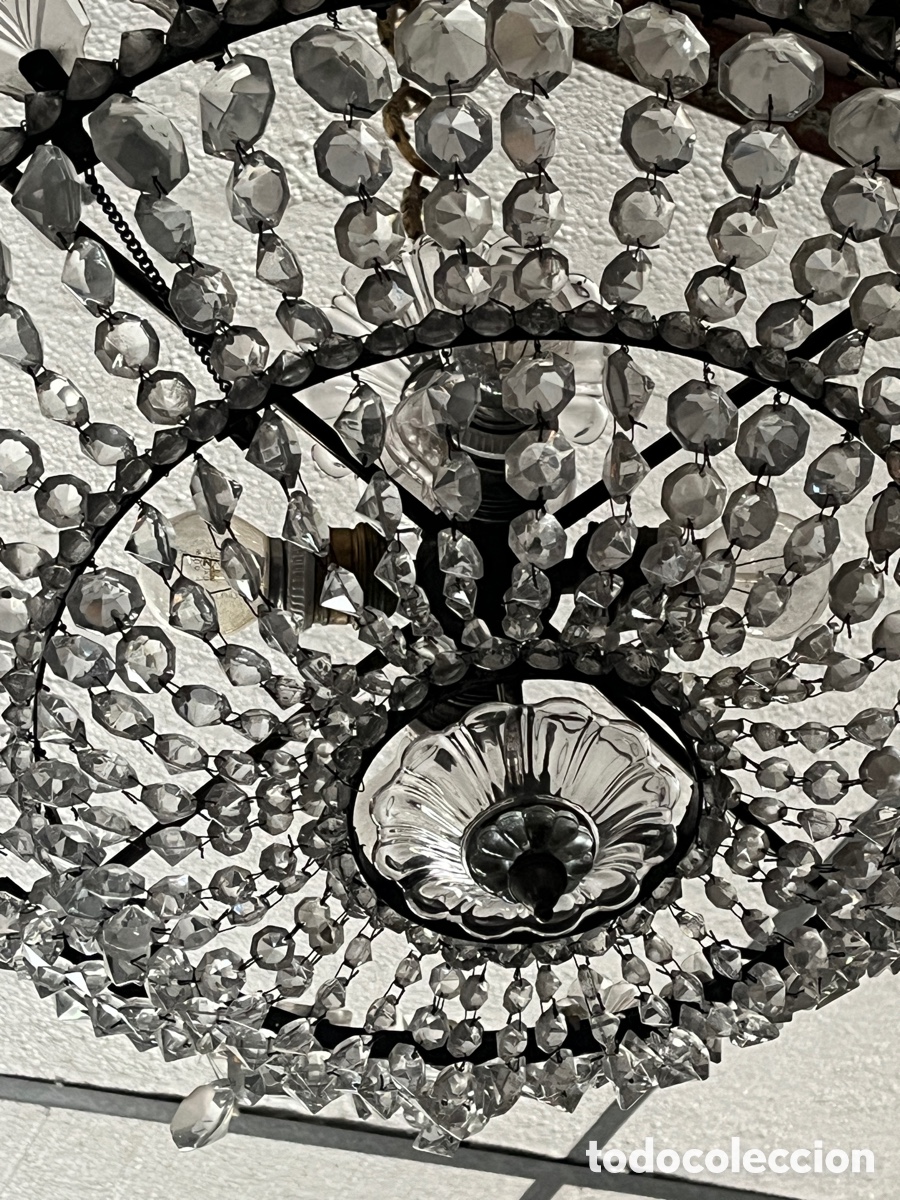 Antig&uuml;edades: L&aacute;mpara de techo antigua de cristal. - Foto 3