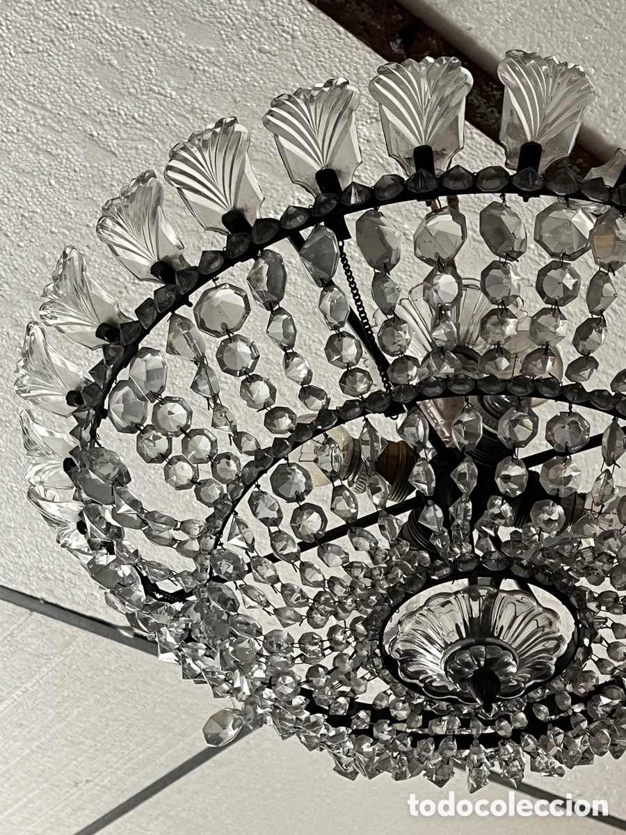 Antig&uuml;edades: L&aacute;mpara de techo antigua de cristal. - Foto 4