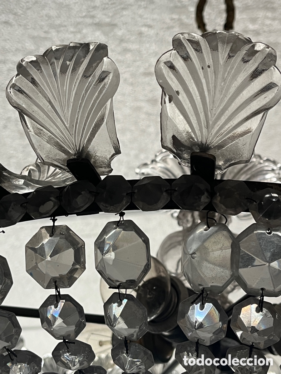 Antig&uuml;edades: L&aacute;mpara de techo antigua de cristal. - Foto 7