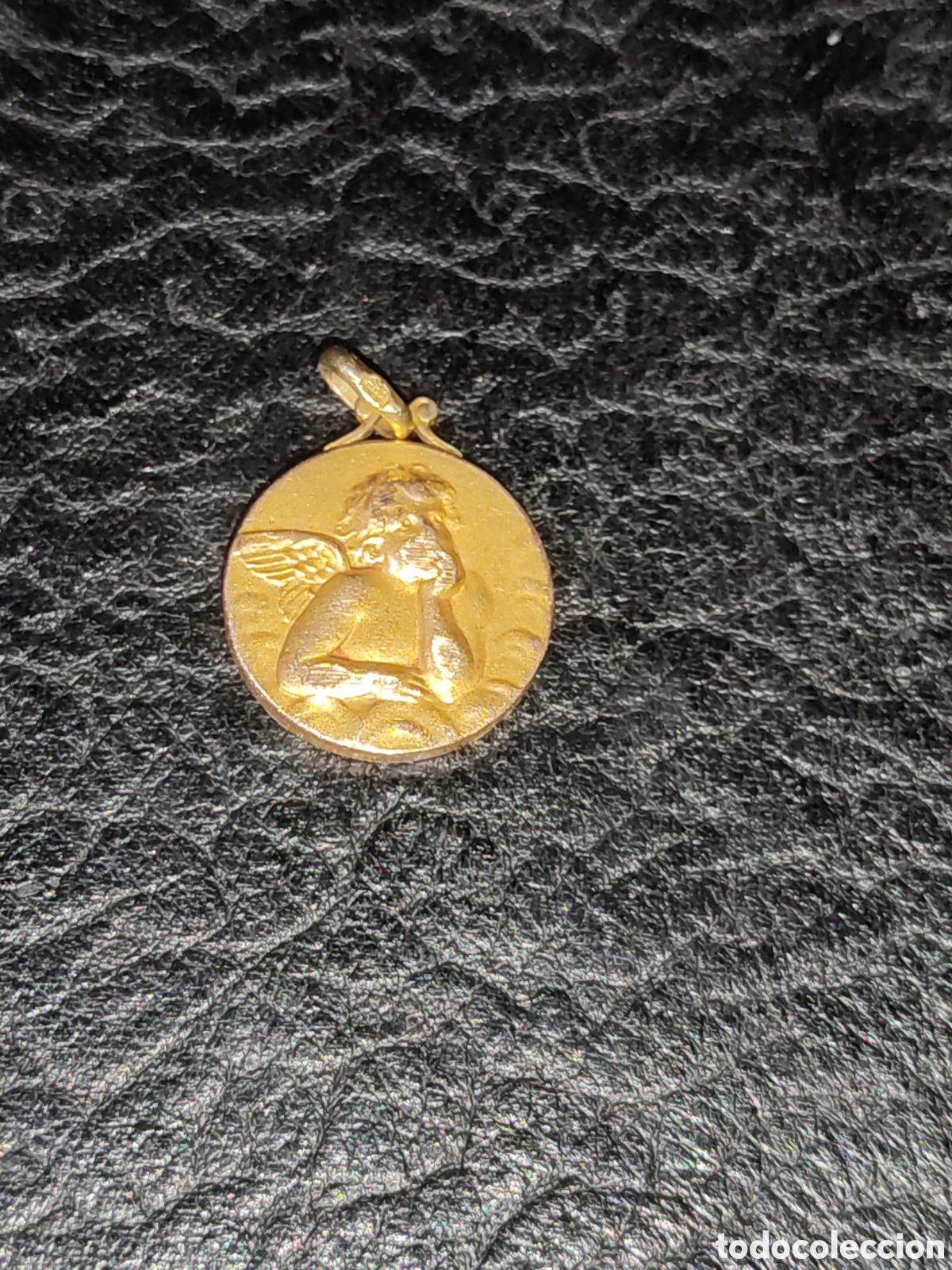 Antig&uuml;edades: Medalla &aacute;ngel,querub&iacute;n chapada en oro,con contraste. - Foto 2