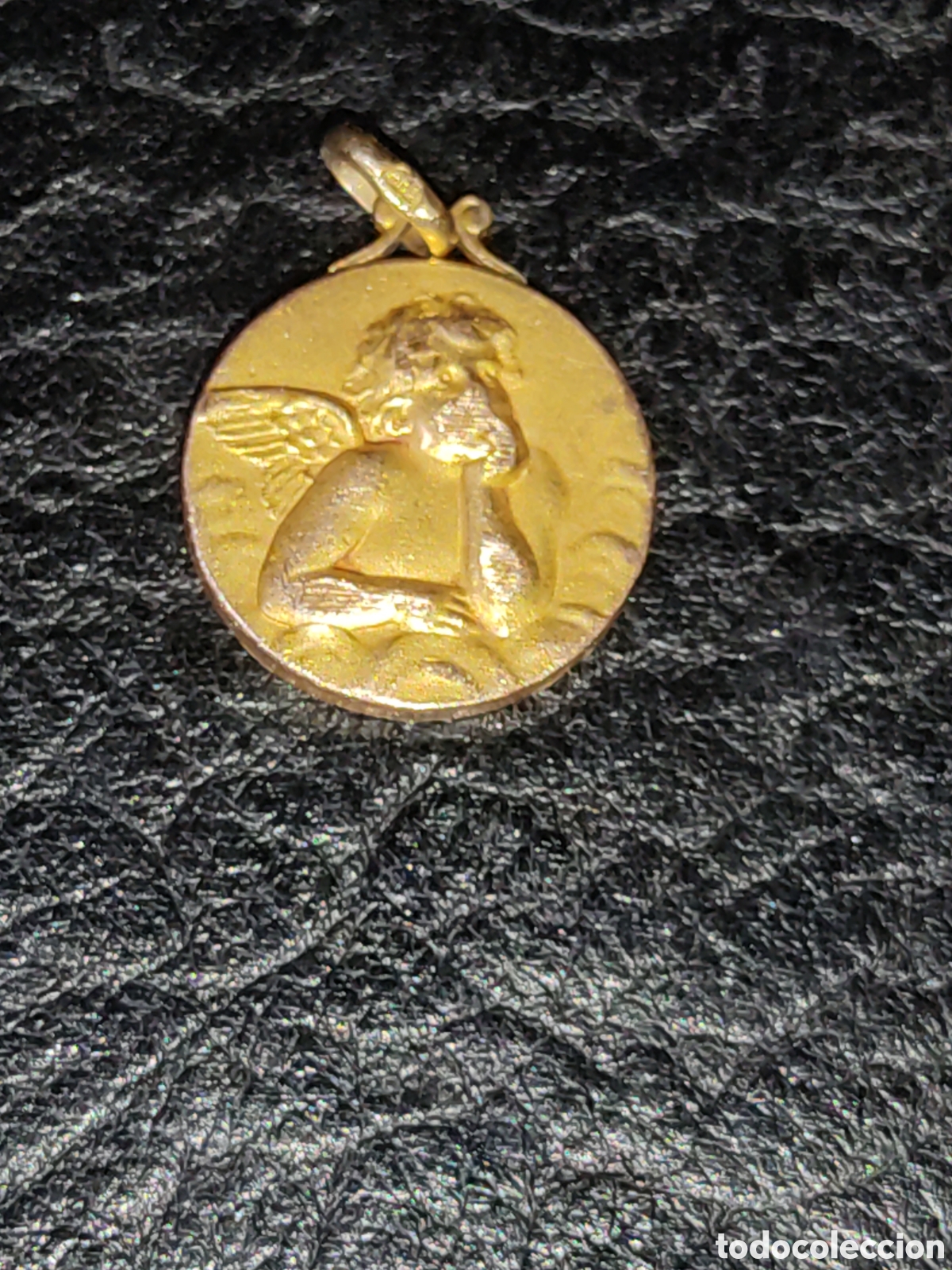 Antig&uuml;edades: Medalla &aacute;ngel,querub&iacute;n chapada en oro,con contraste. - Foto 1