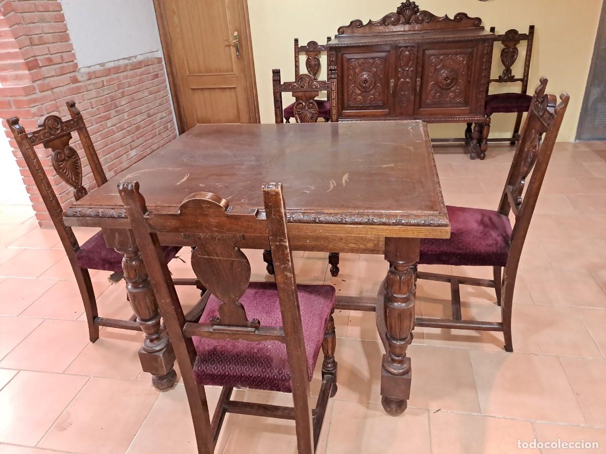 Antig&uuml;edades: mesa castellana con seis sillas - Foto 1