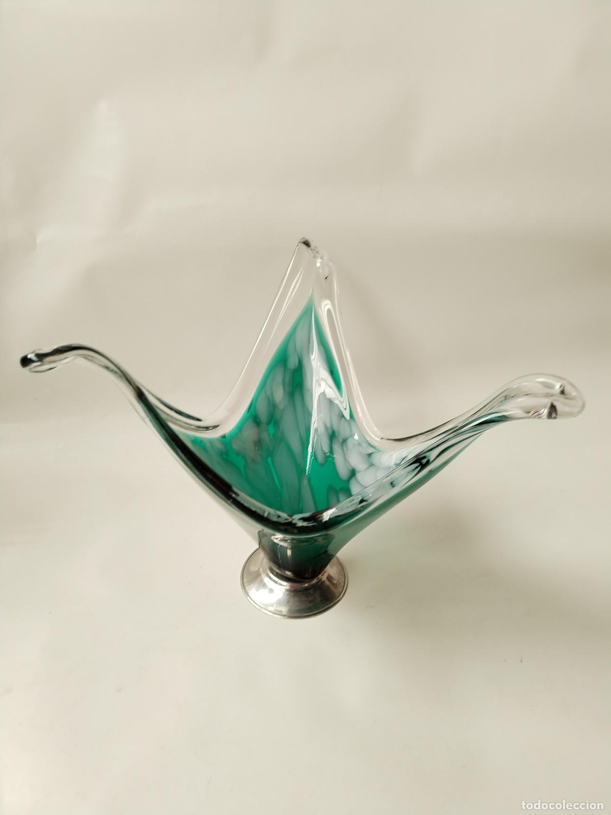 Antig&uuml;edades: frutero centro de cristal color verde - Foto 4