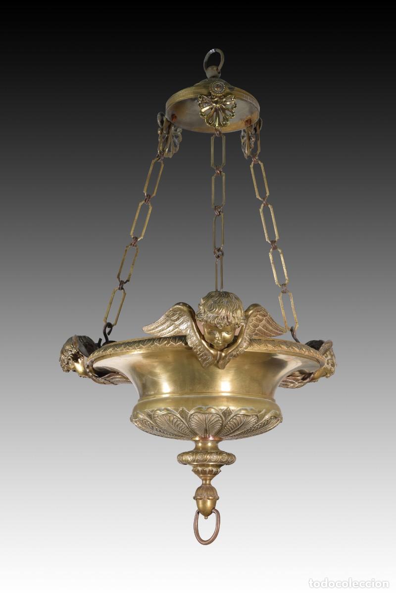 Antig&uuml;edades: L&aacute;mpara. Bronce. Siglo XIX. - Foto 1