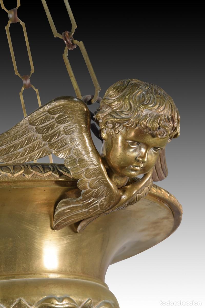Antig&uuml;edades: L&aacute;mpara. Bronce. Siglo XIX. - Foto 3
