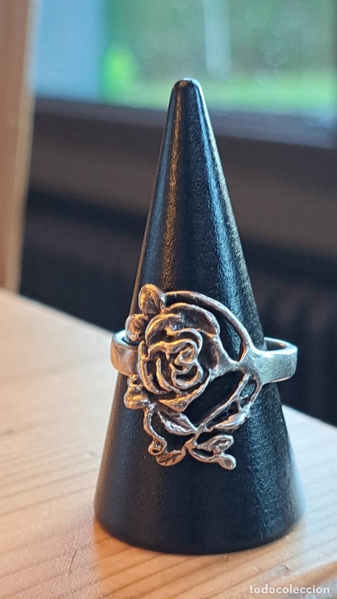 Antig&uuml;edades: Anillo Plata Vieja Rosa Tallada - Foto 2