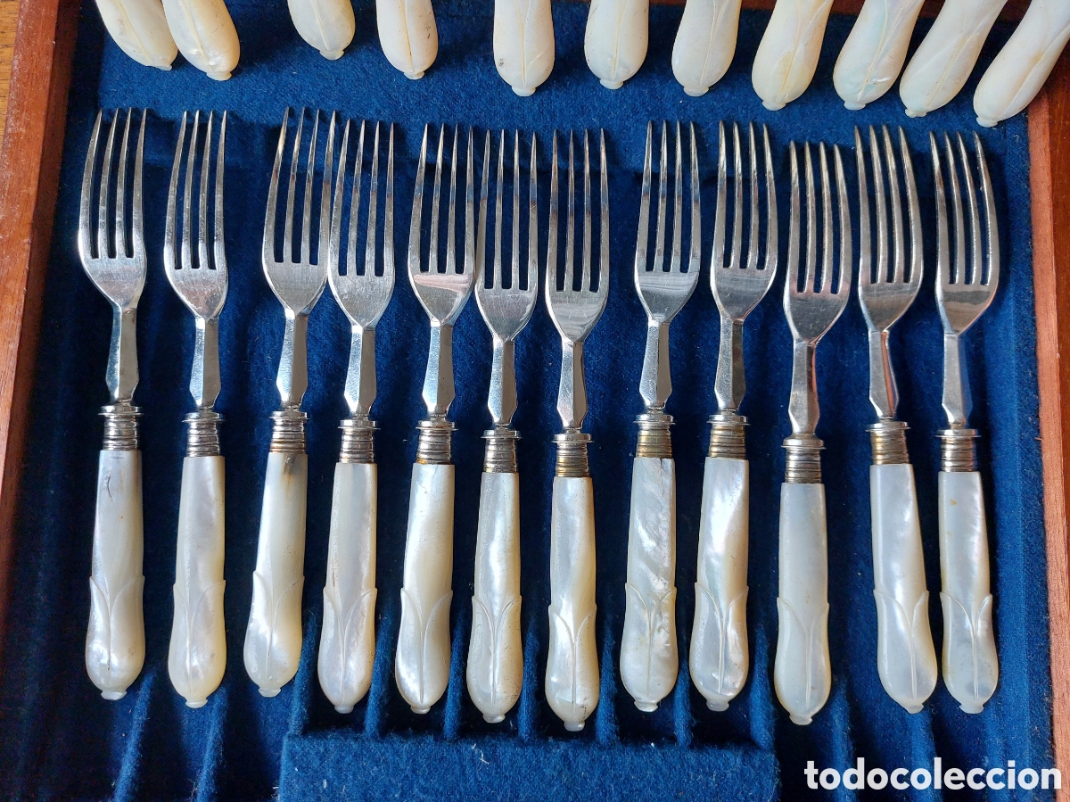 Antig&uuml;edades: Estuche de cubiertos nacarados - Foto 8