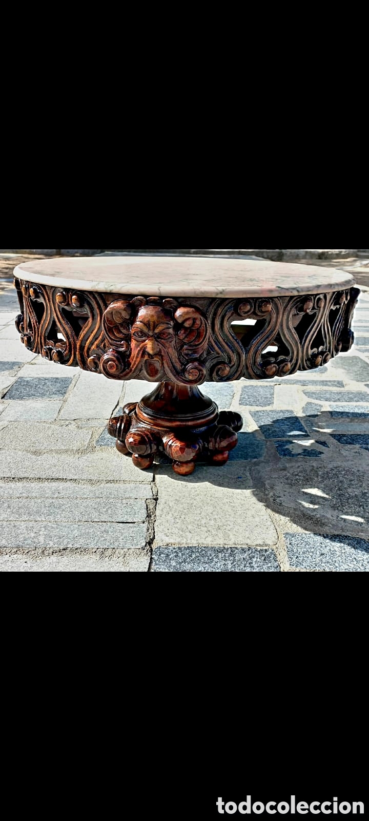 Antig&uuml;edades: Mesa de centro de madera y marmol - Foto 2