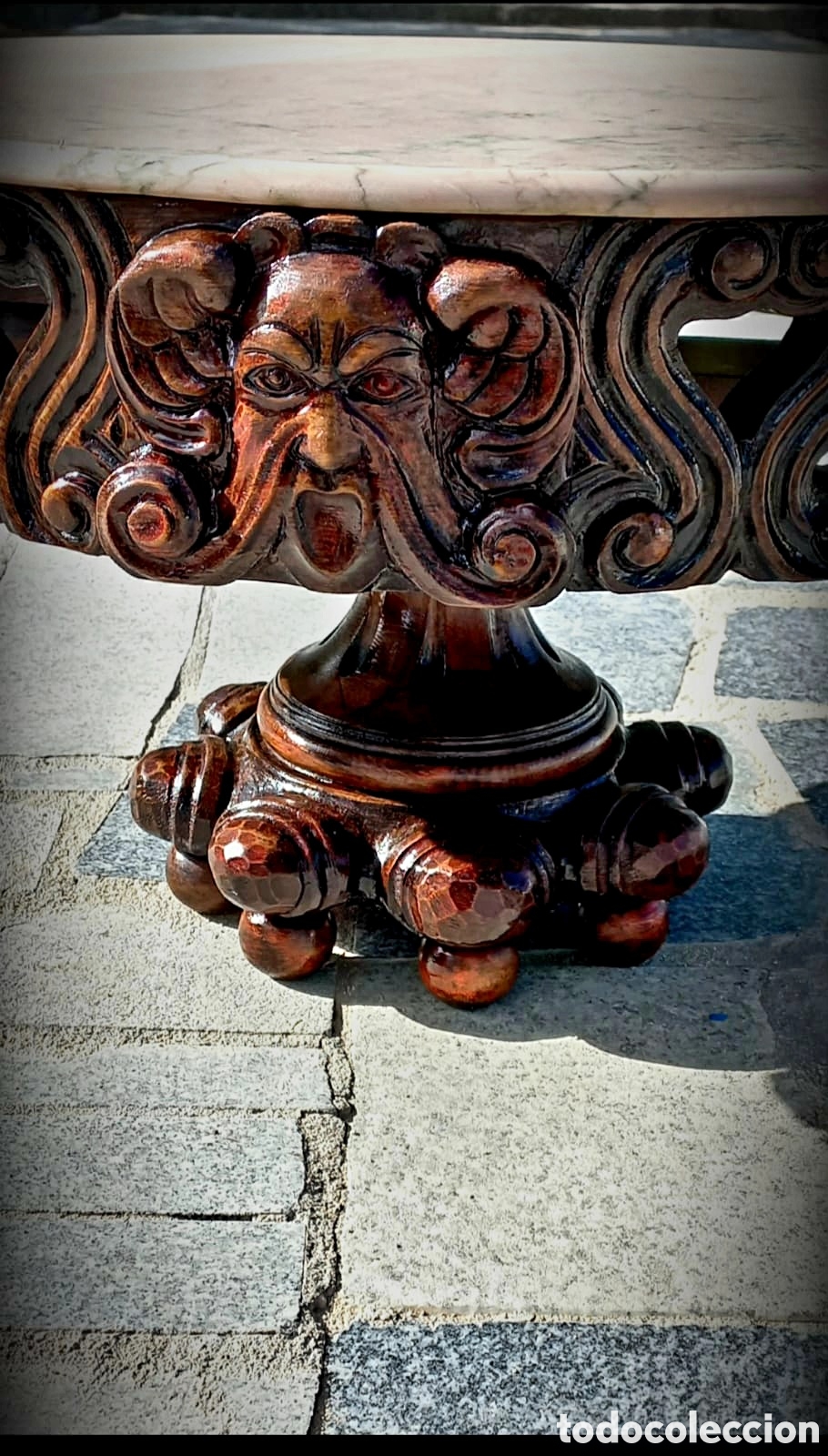 Antig&uuml;edades: Mesa de centro de madera y marmol - Foto 4